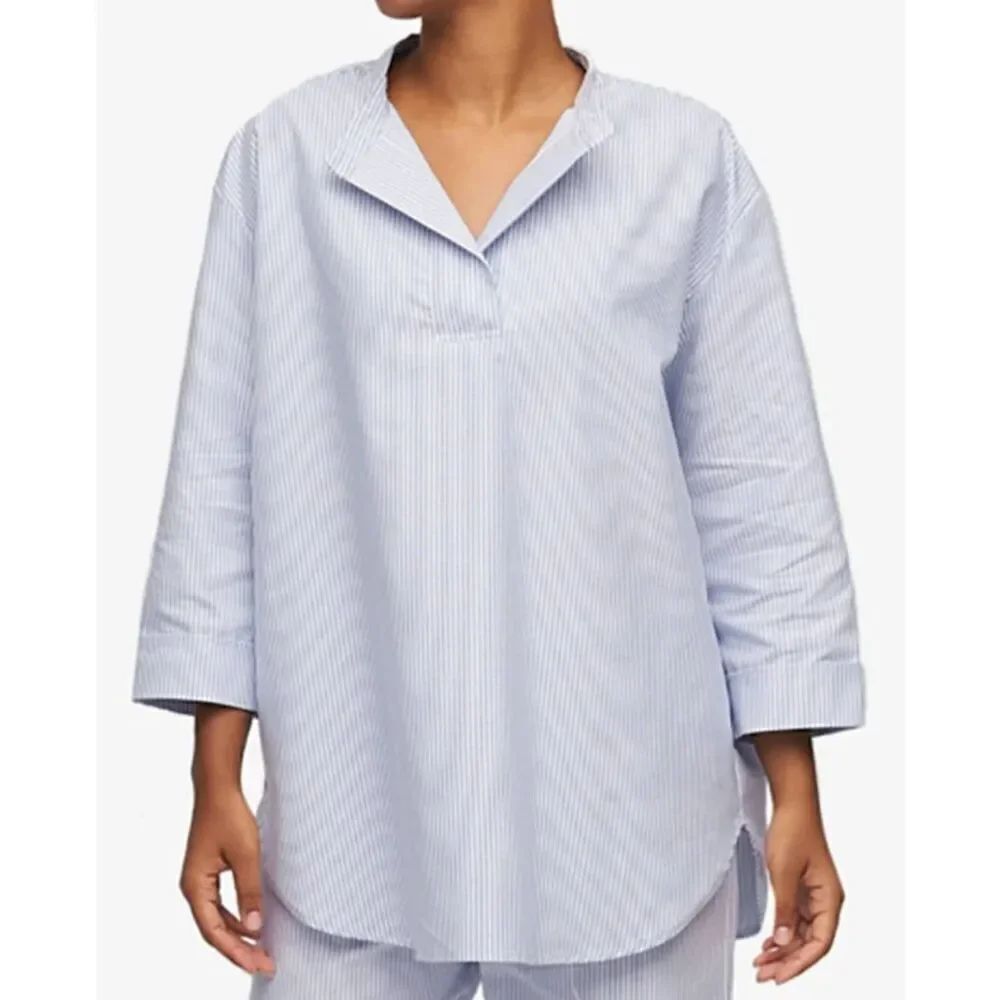 THE SLEEP SHIRT Women's 'SLIP ON' Blue OXFORD STRIPE TOP sz Medium